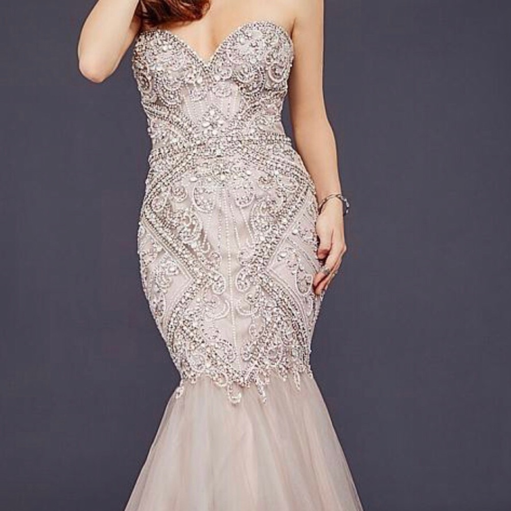 Taupe mermaid bling prom dress